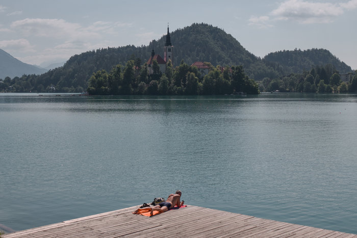 Sunbathing at lake Bled