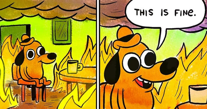 Meme of the 'this is fine' dog