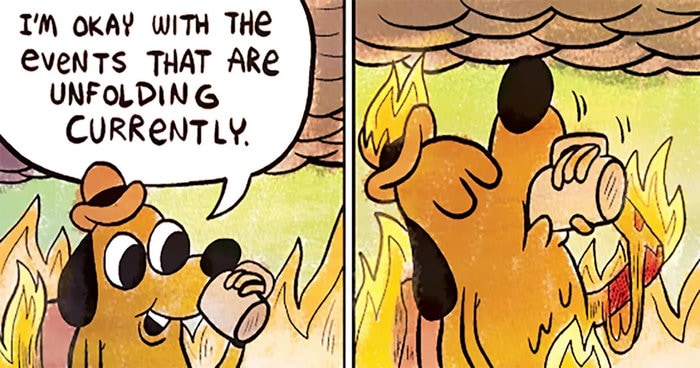 Meme of the 'this is fine' dog