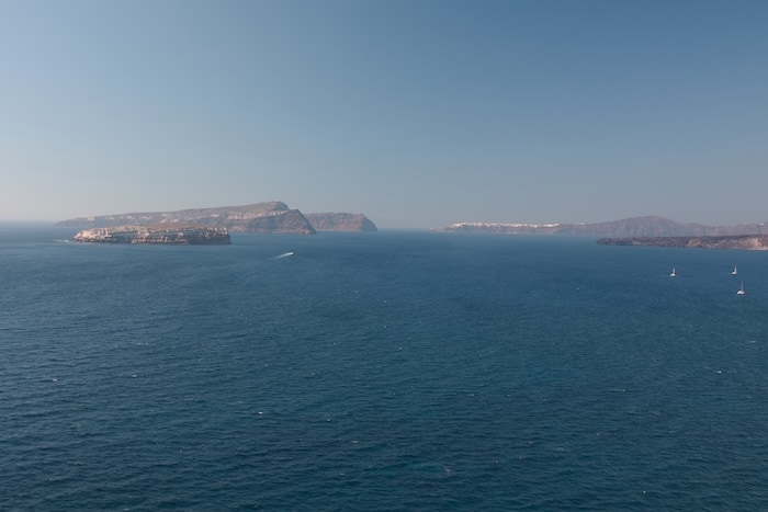 Santorini, sea, cliffs, boats
