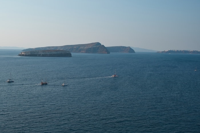 Santorini, sea, cliffs, boats