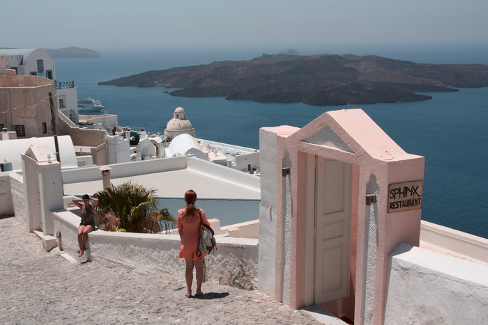 Santorini, sea, cliffs, boats