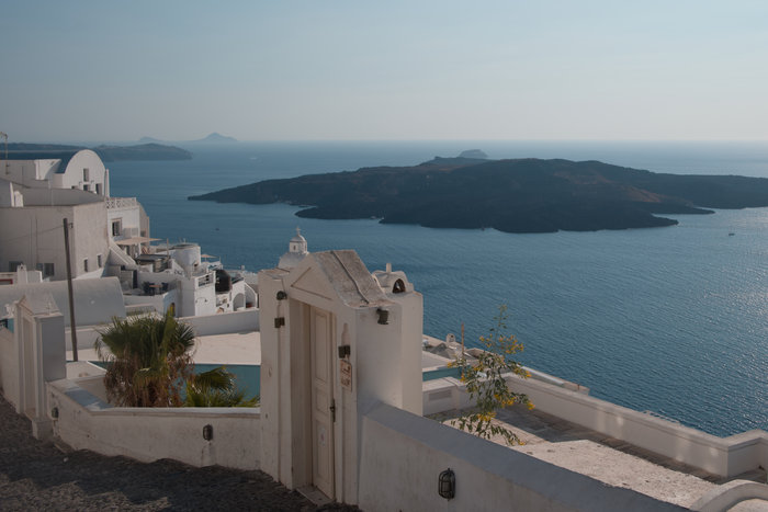 Santorini, sea, cliffs, boats