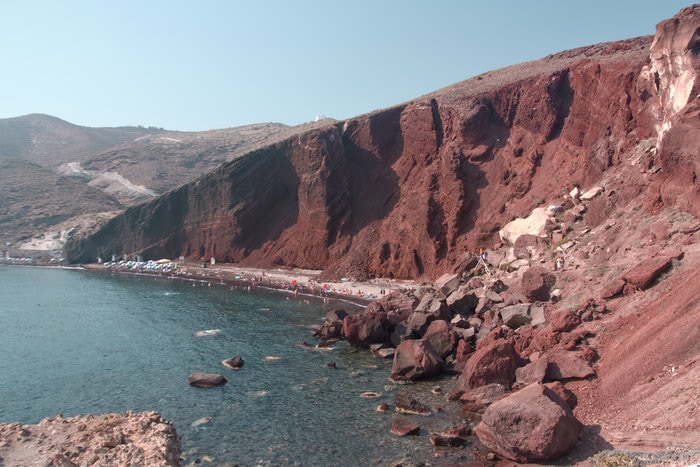 Santorini, sea, cliffs, boats