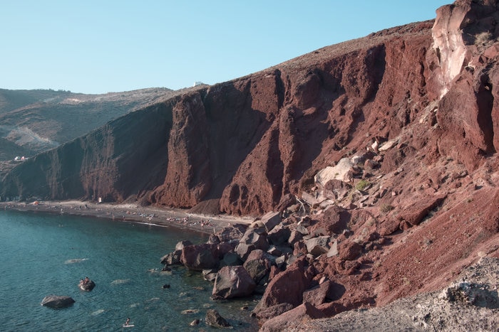 Santorini, sea, cliffs, boats