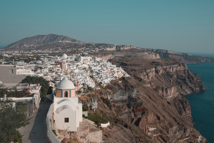 Santorini, sea, cliffs, boats